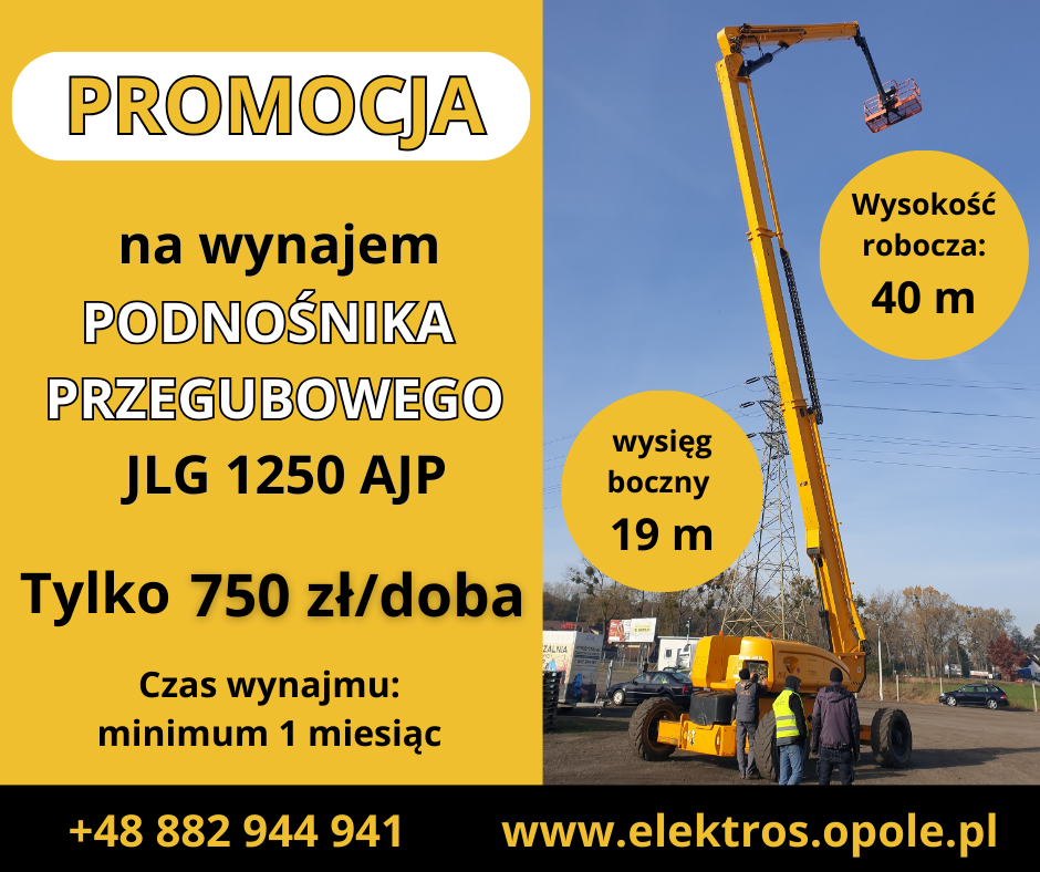 Promocja na wynajem podnośnika przegubowego JLG 1250 AJP